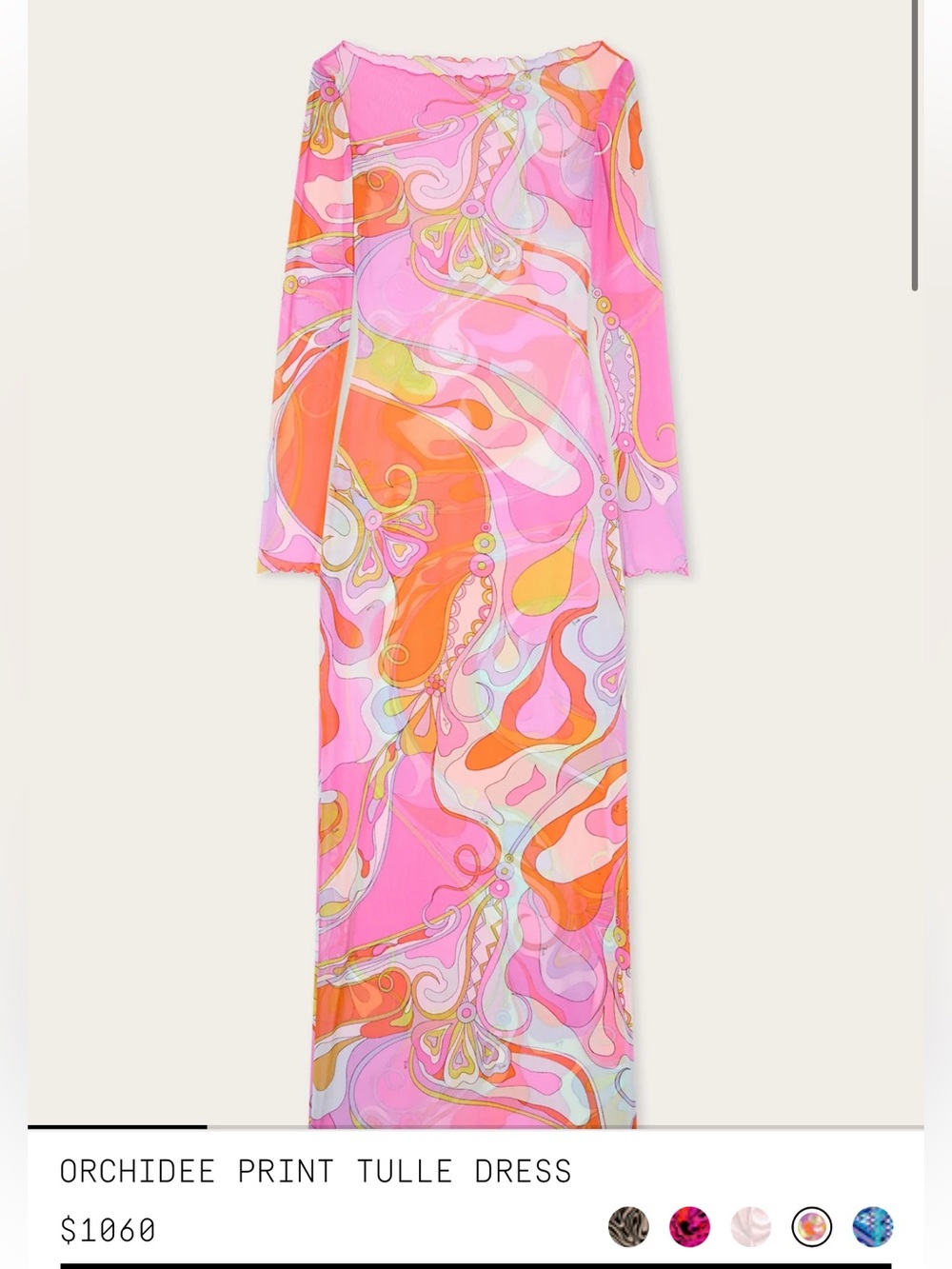 Orchidee Print Tulle Maxi Dress - Pink & Orange Swirl